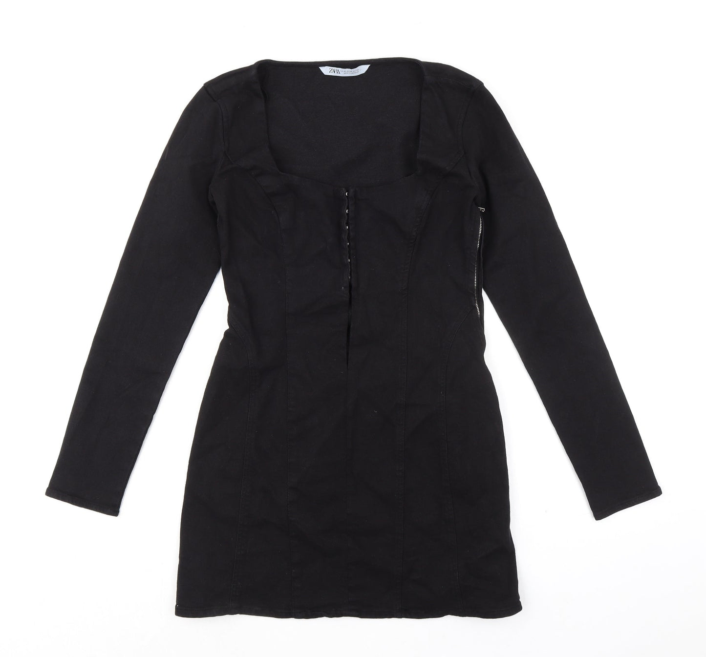 Zara Womens Black Chlorofibre Mini Size M Square Neck Zip