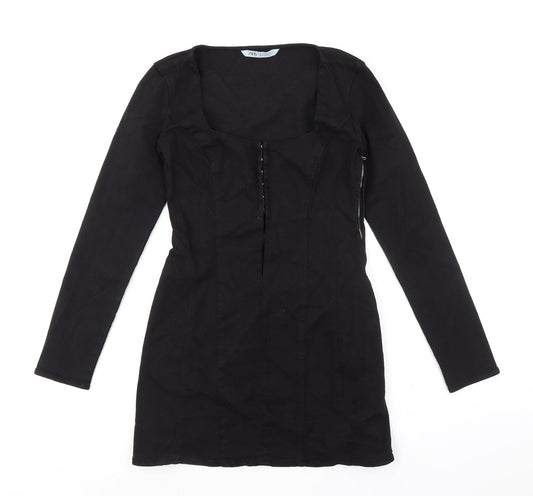 Zara Womens Black Chlorofibre Mini Size M Square Neck Zip