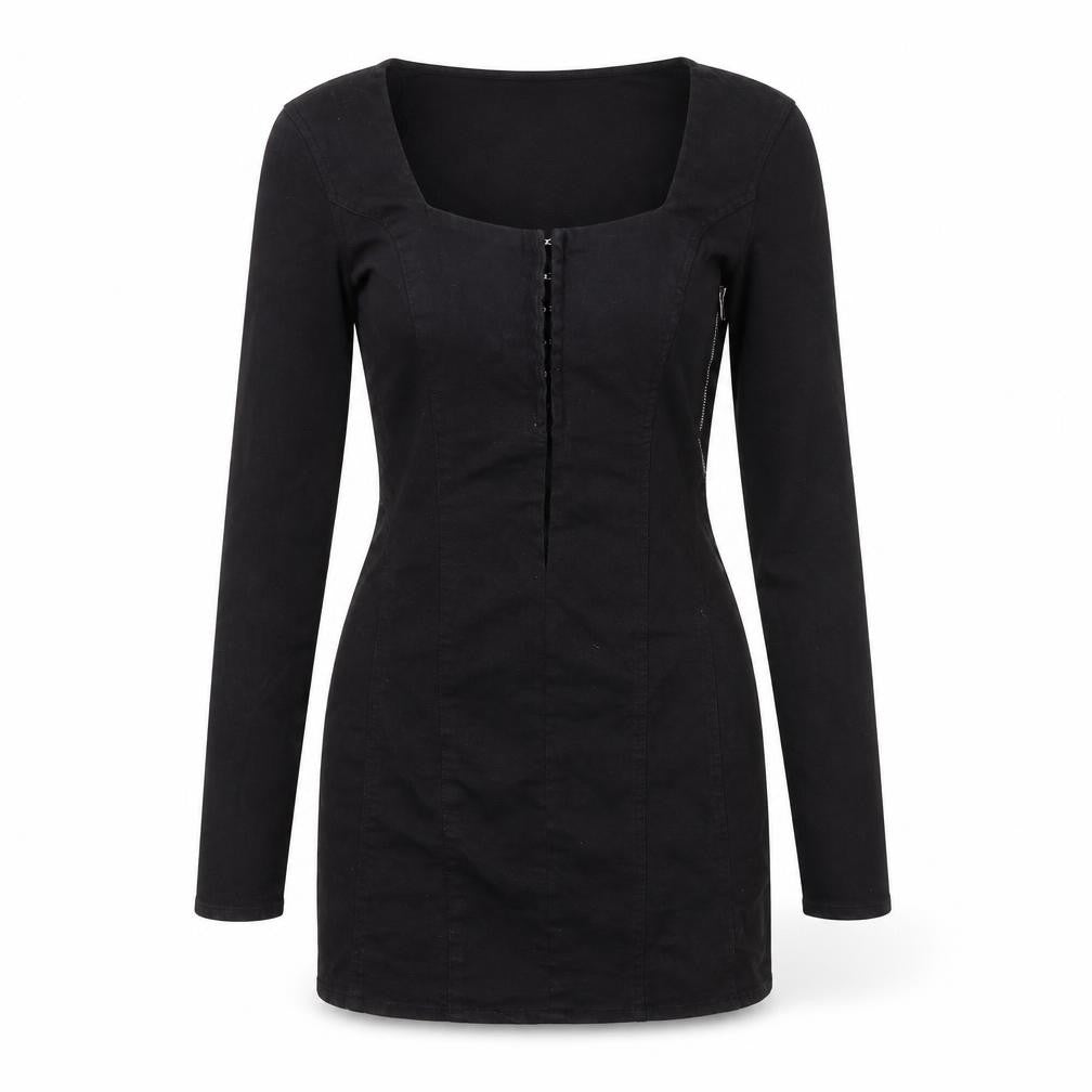 Zara Womens Black Chlorofibre Mini Size M Square Neck Zip