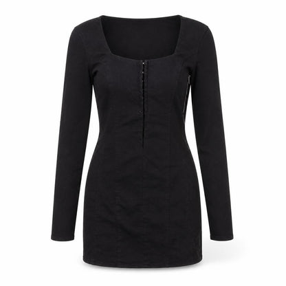 Zara Womens Black Chlorofibre Mini Size M Square Neck Zip