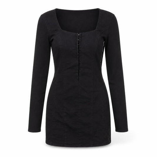 Zara Womens Black Chlorofibre Mini Size M Square Neck Zip