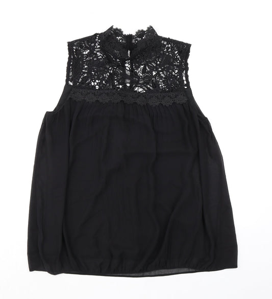 Wallis Womens Black Polyester Basic Blouse Size 10 Mock Neck - Lace Detail