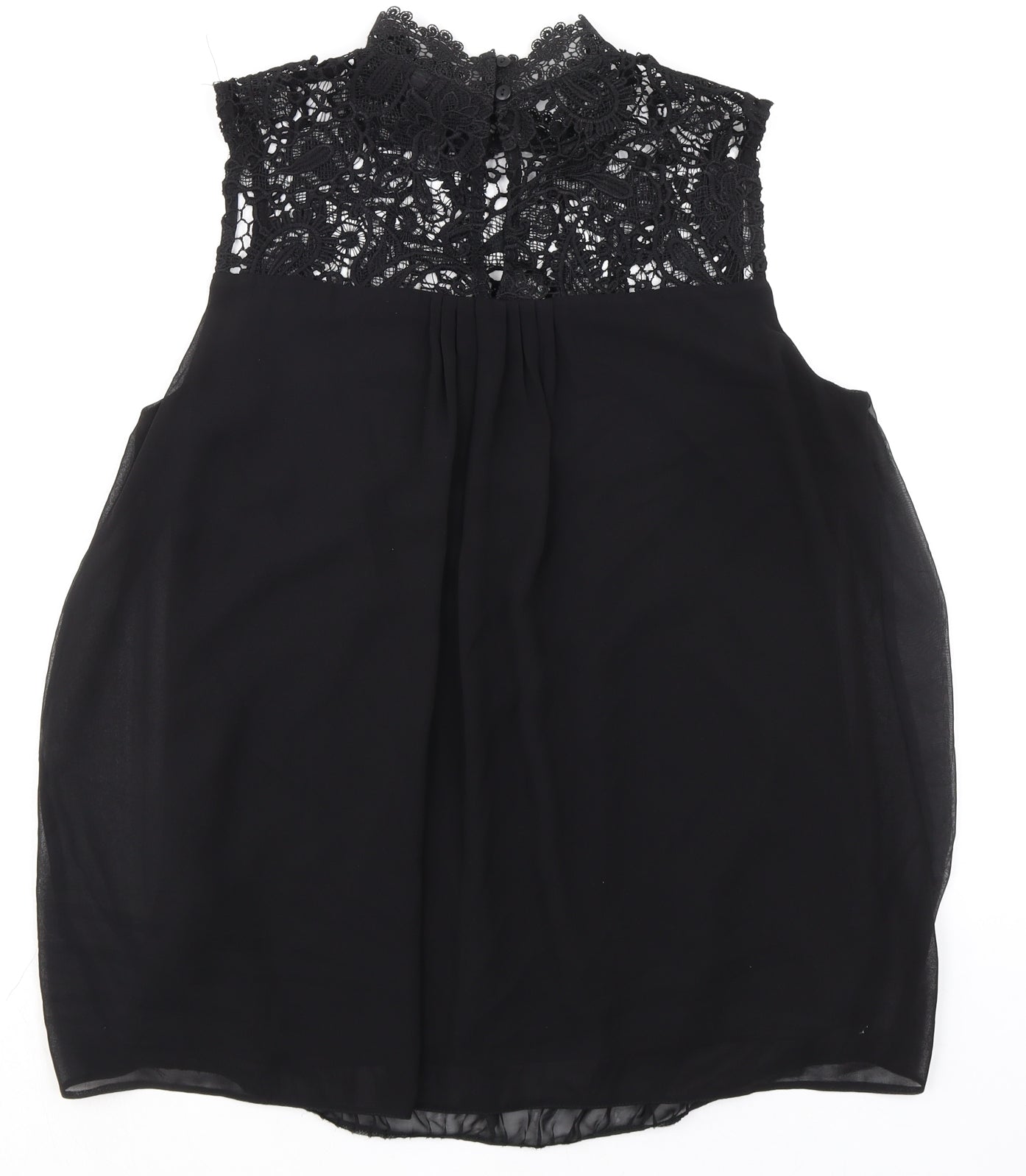 Wallis Womens Black Polyester Basic Blouse Size 10 Mock Neck - Lace Detail