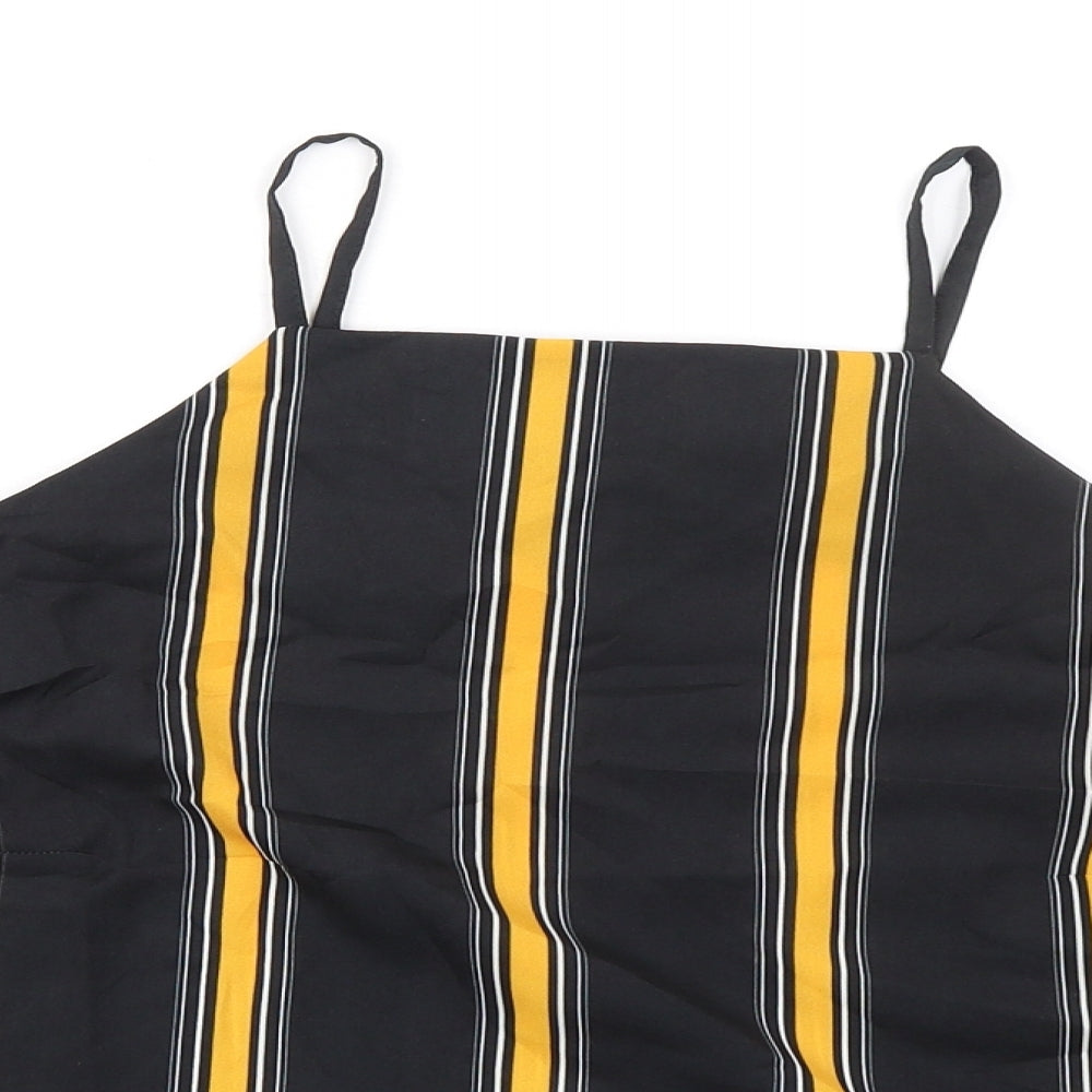 Select Womens Black Striped Polyester Basic Blouse Size 6 Square Neck - Cold Shoulder Detail