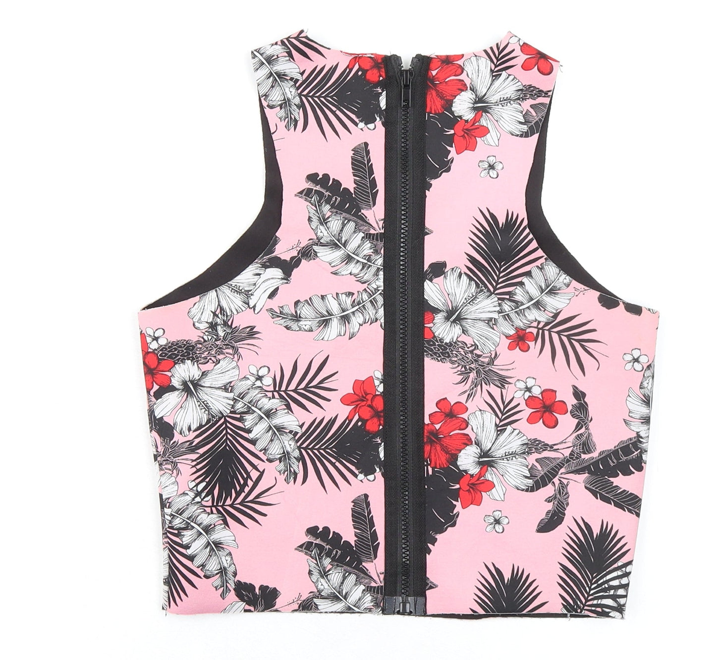 Cotton On Womens Pink Floral Polyester Cropped Tank Size S Round Neck