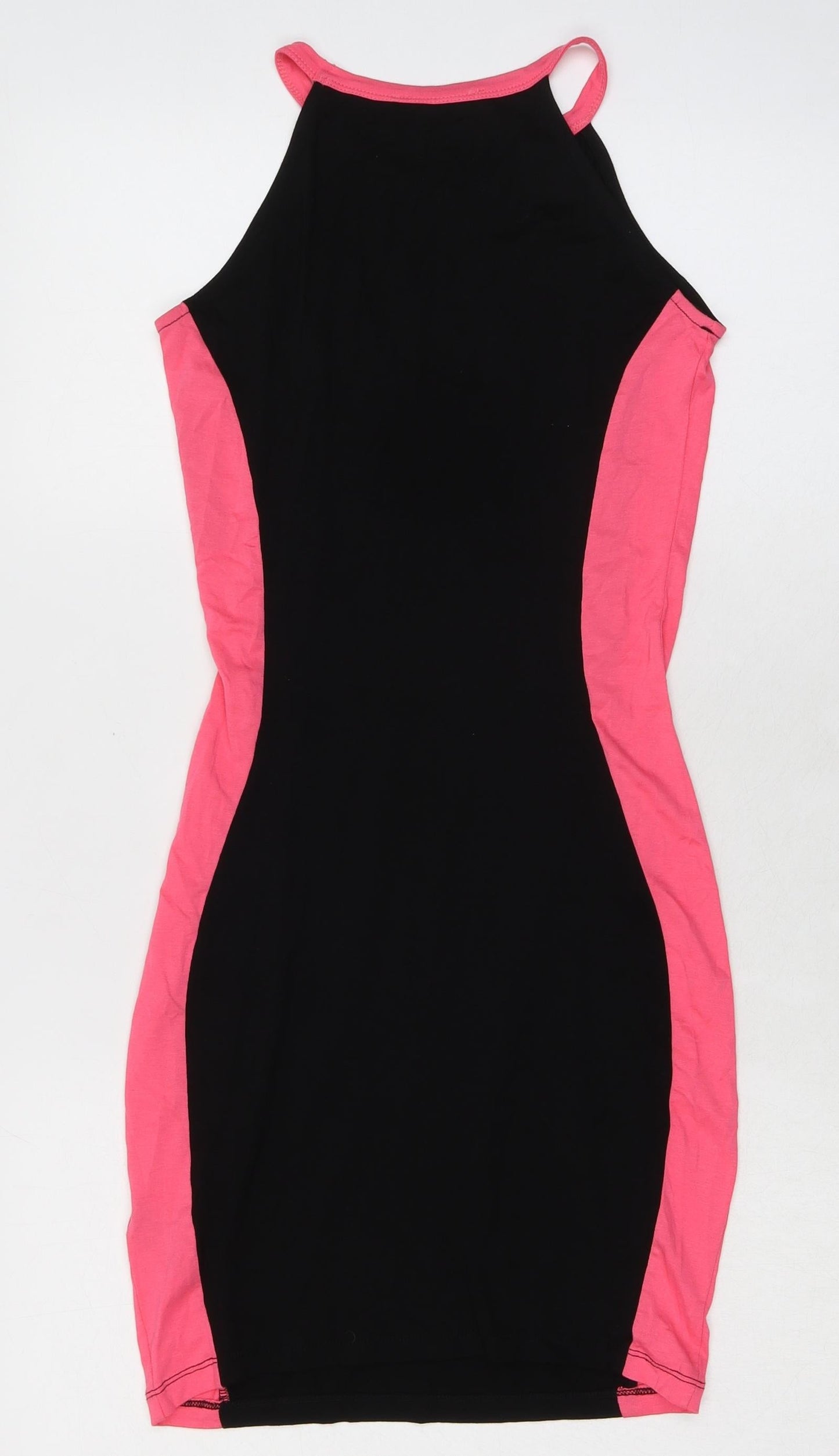 Select Womens Black Colourblock Viscose Bodycon Size 8 Round Neck Pullover - Flawless