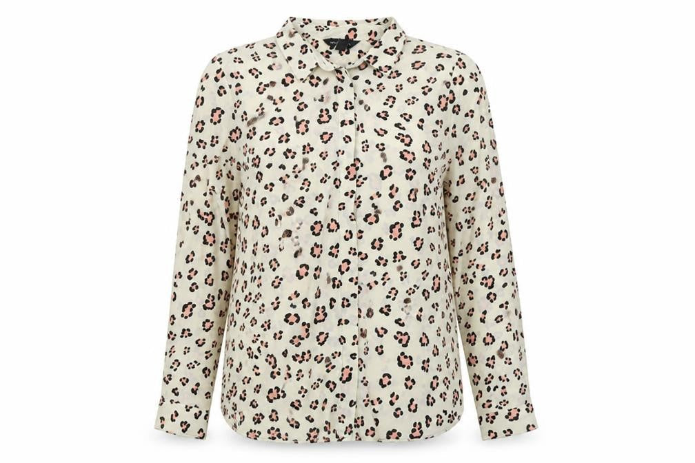 New Look Womens Ivory Animal Print Polyester Basic Button-Up Size 14 Collared - Leopard Print