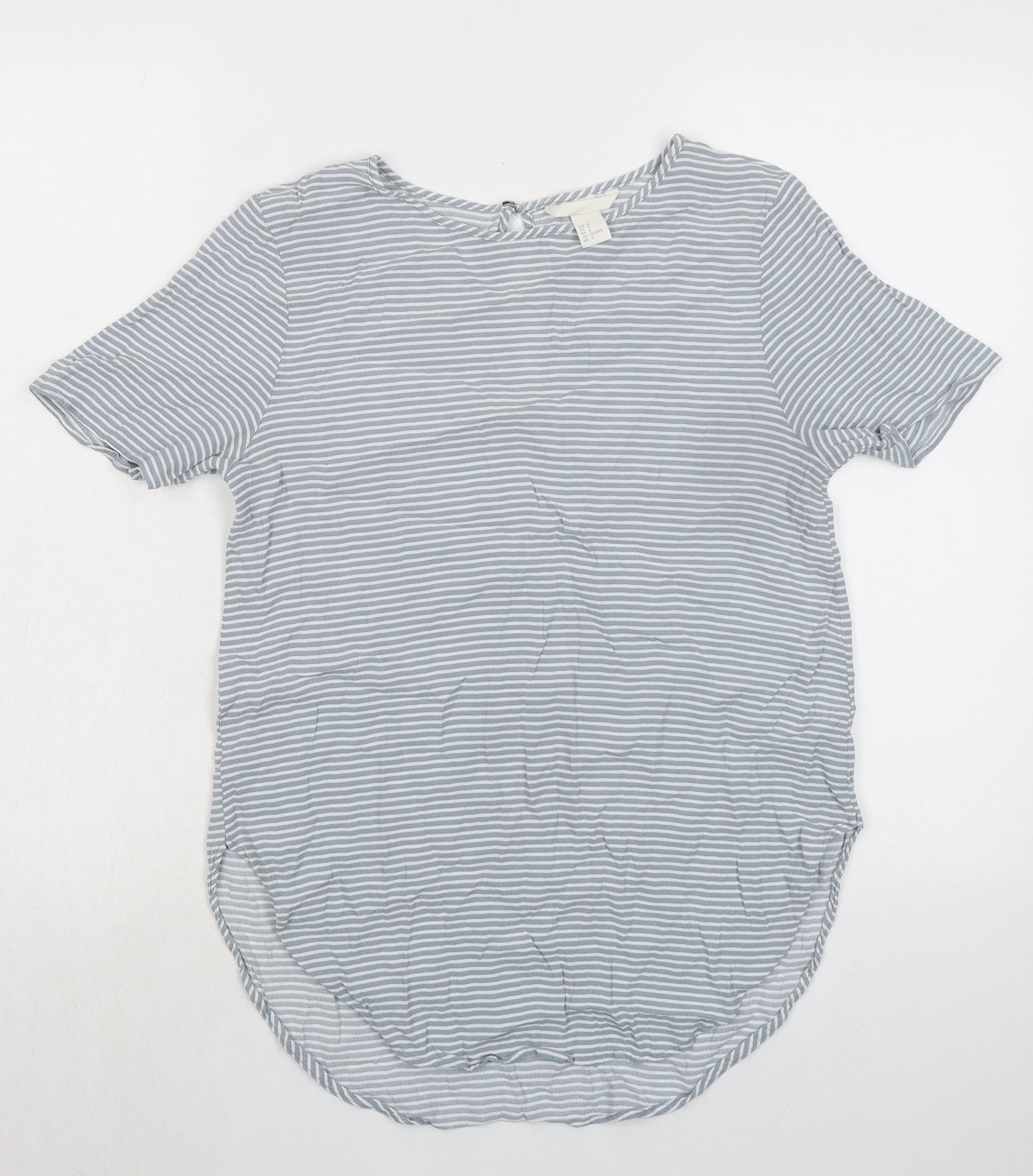H&M Womens Grey Striped Viscose Basic T-Shirt Size 10 Round Neck