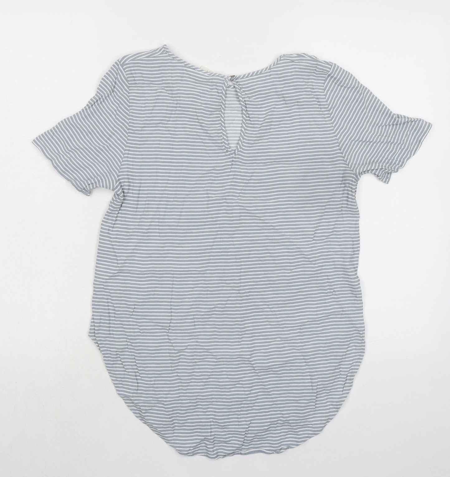 H&M Womens Grey Striped Viscose Basic T-Shirt Size 10 Round Neck
