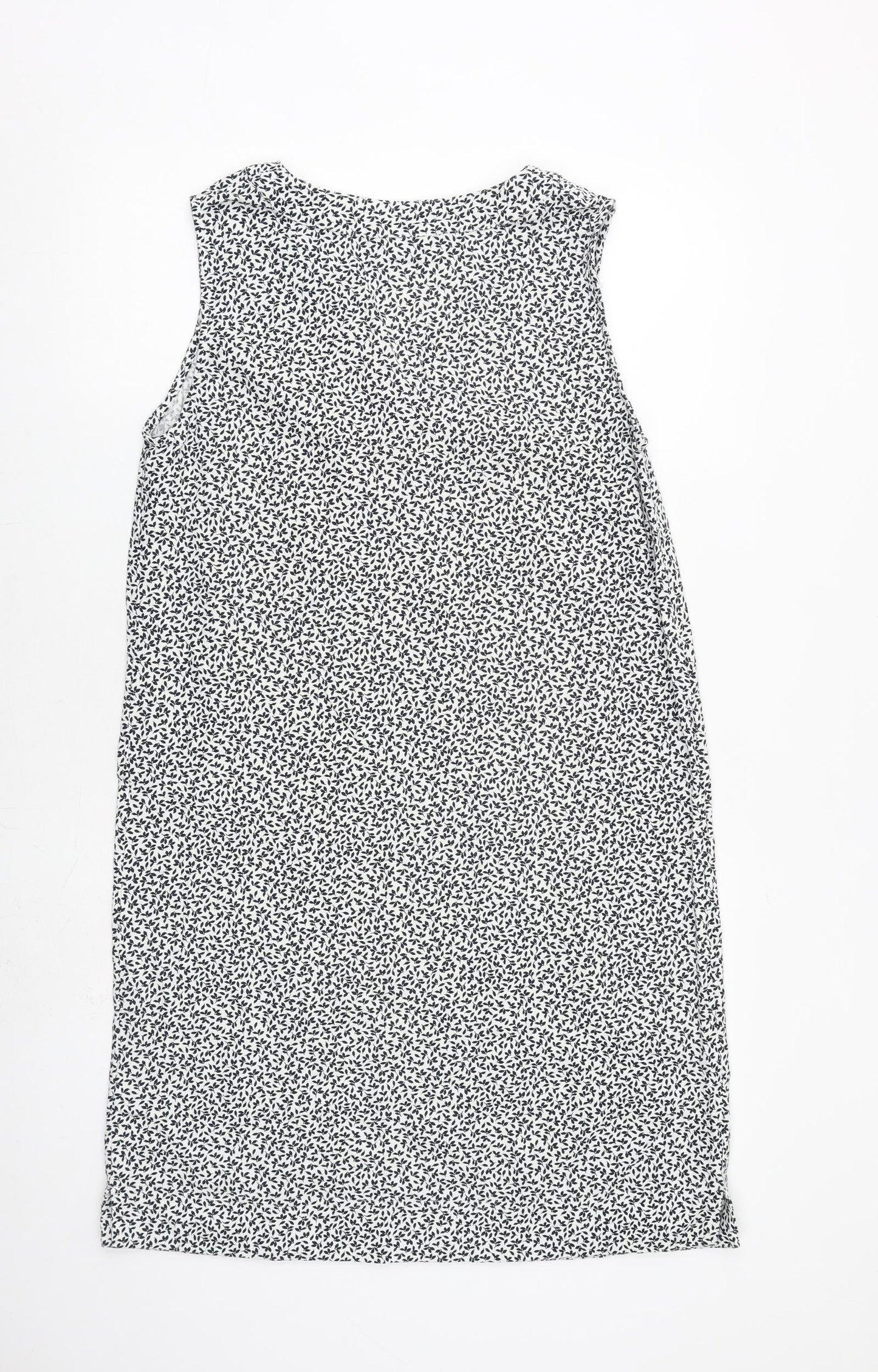 Marks and Spencer Womens White Floral Flax A-Line Size 12 V-Neck Pullover