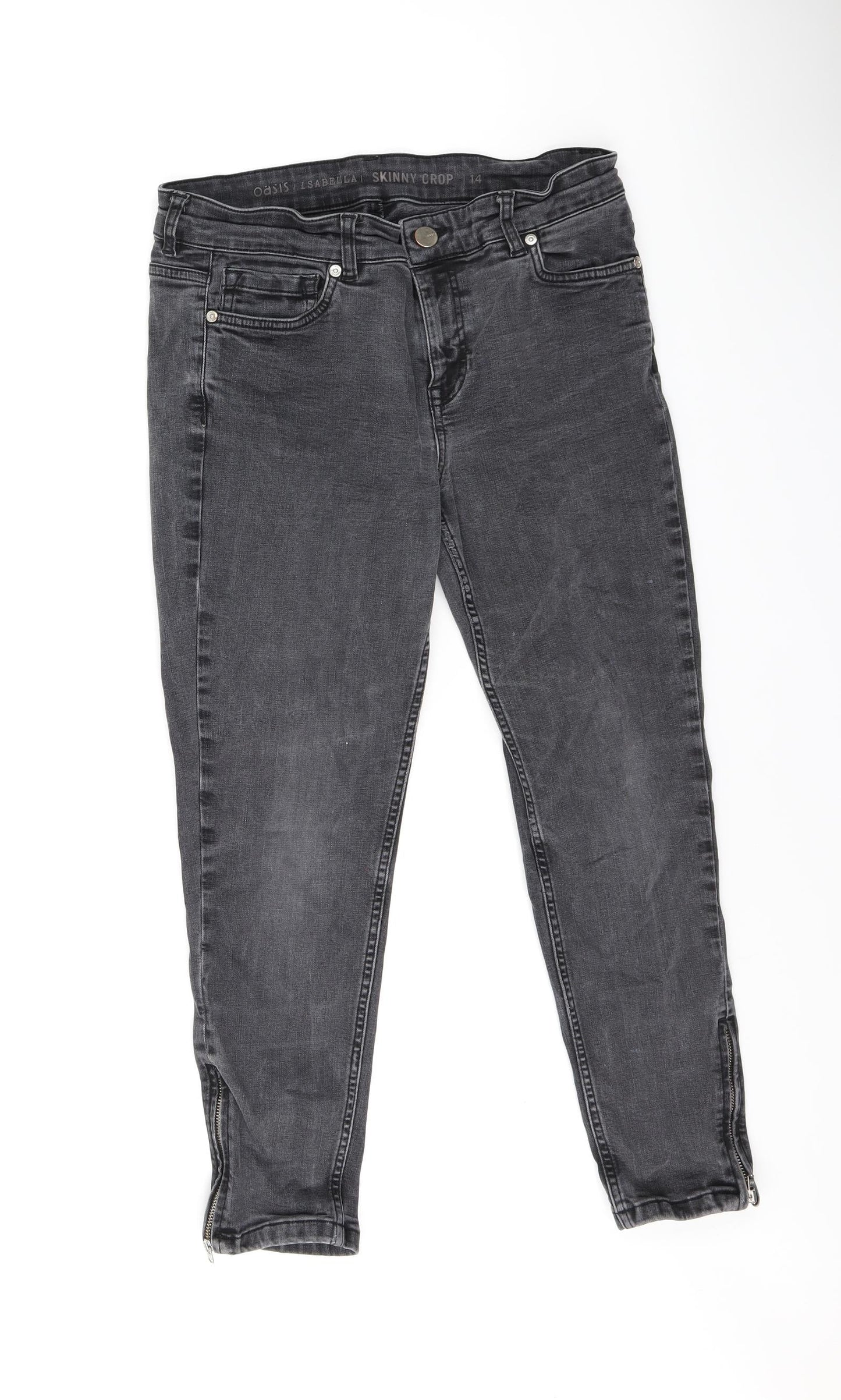Oasis Womens Grey Cotton Skinny Jeans Size 12 L24 in Regular Zip