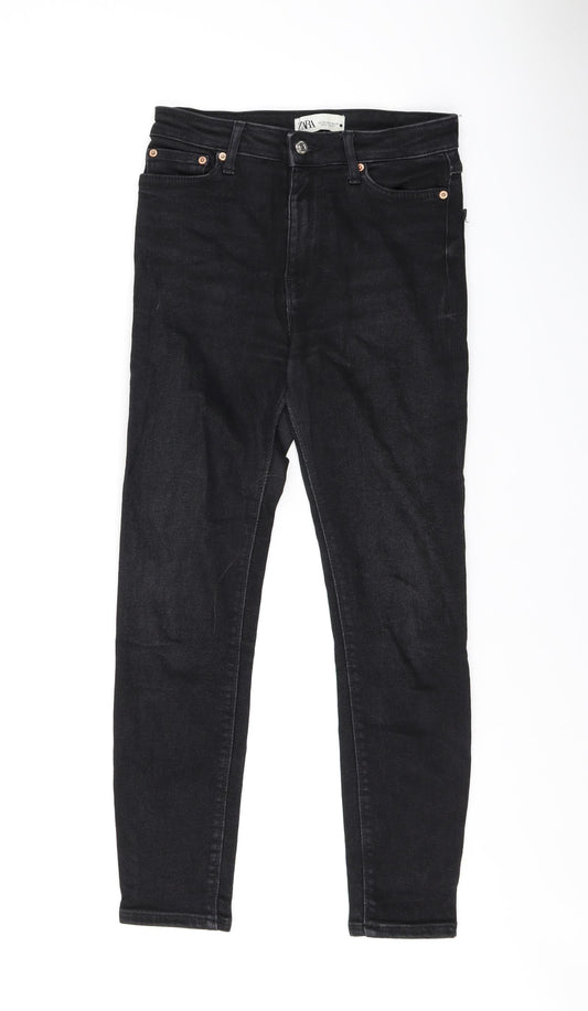 Zara Womens Black Cotton Skinny Jeans Size 10 L25.5 in Regular Zip
