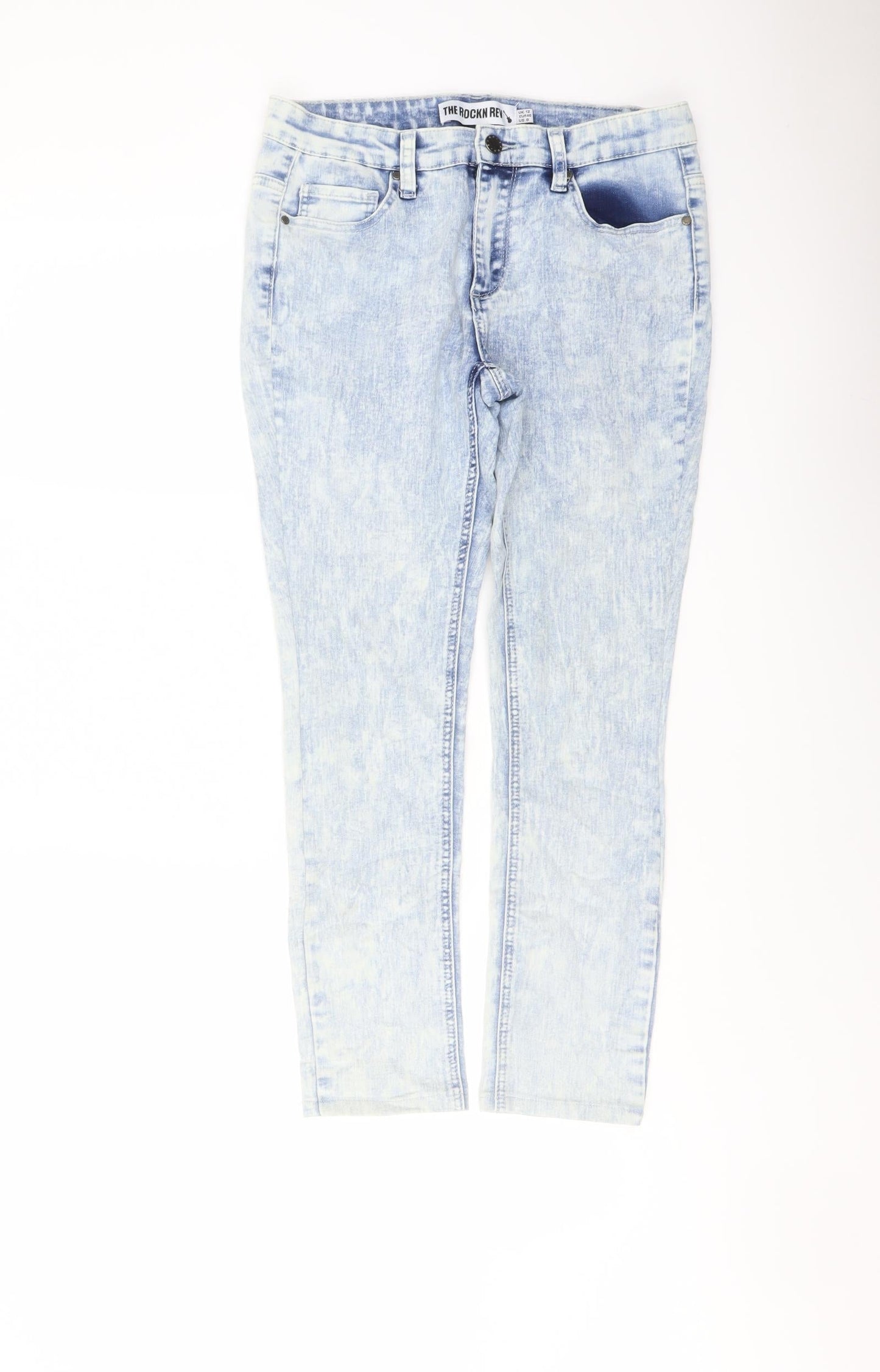 The Rockn Rev Womens Blue Cotton Skinny Jeans Size 12 L26 in Regular Button - Acid Wash