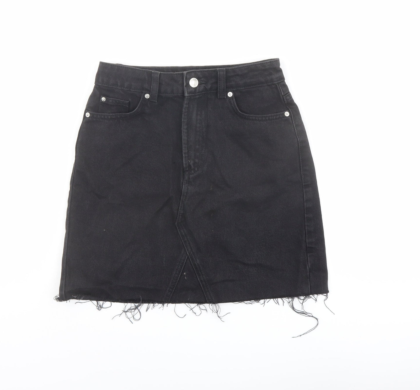 Denim & Co. Womens Black Cotton A-Line Skirt Size 4 Button