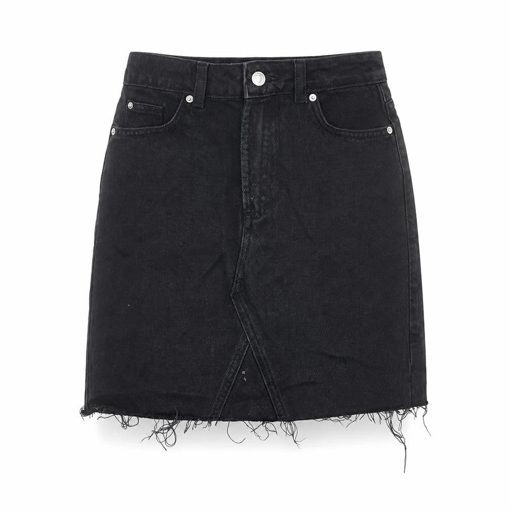 Denim & Co. Womens Black Cotton A-Line Skirt Size 4 Button