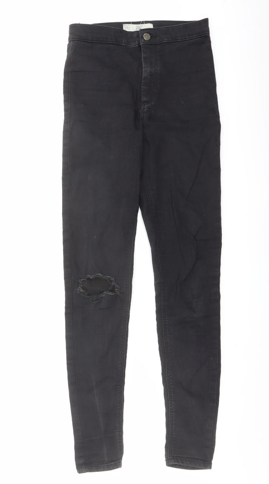 Topshop Womens Black Cotton Skinny Jeans Size 28 in L32 in Regular Button