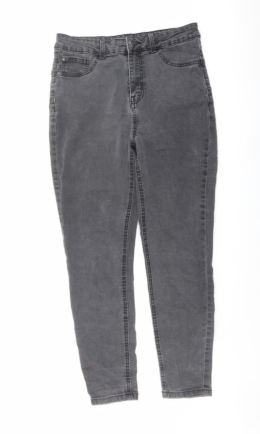Denim & Co. Womens Grey Cotton Skinny Jeans Size 14 L26 in Regular Button