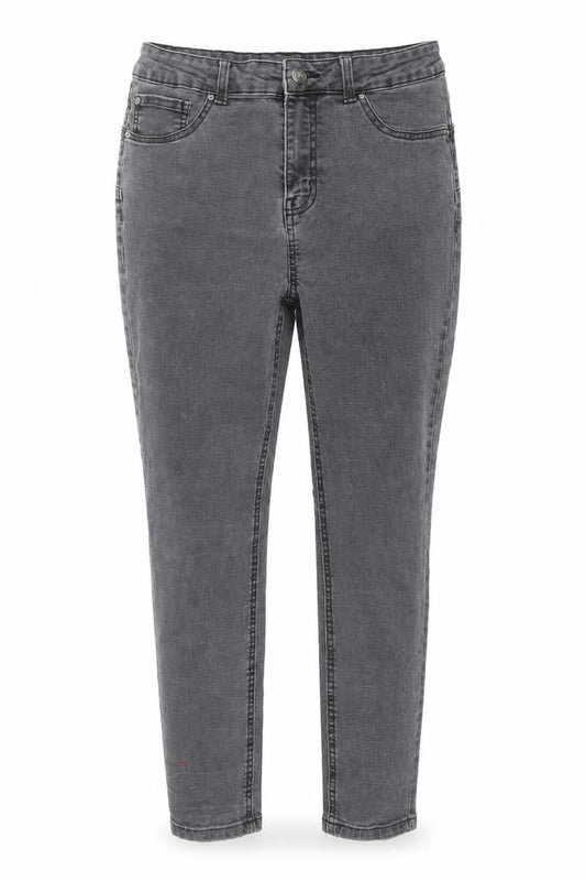 Front view of Denim & Co. women’s grey cotton skinny jeans, size UK 14, 26-inch leg regular button