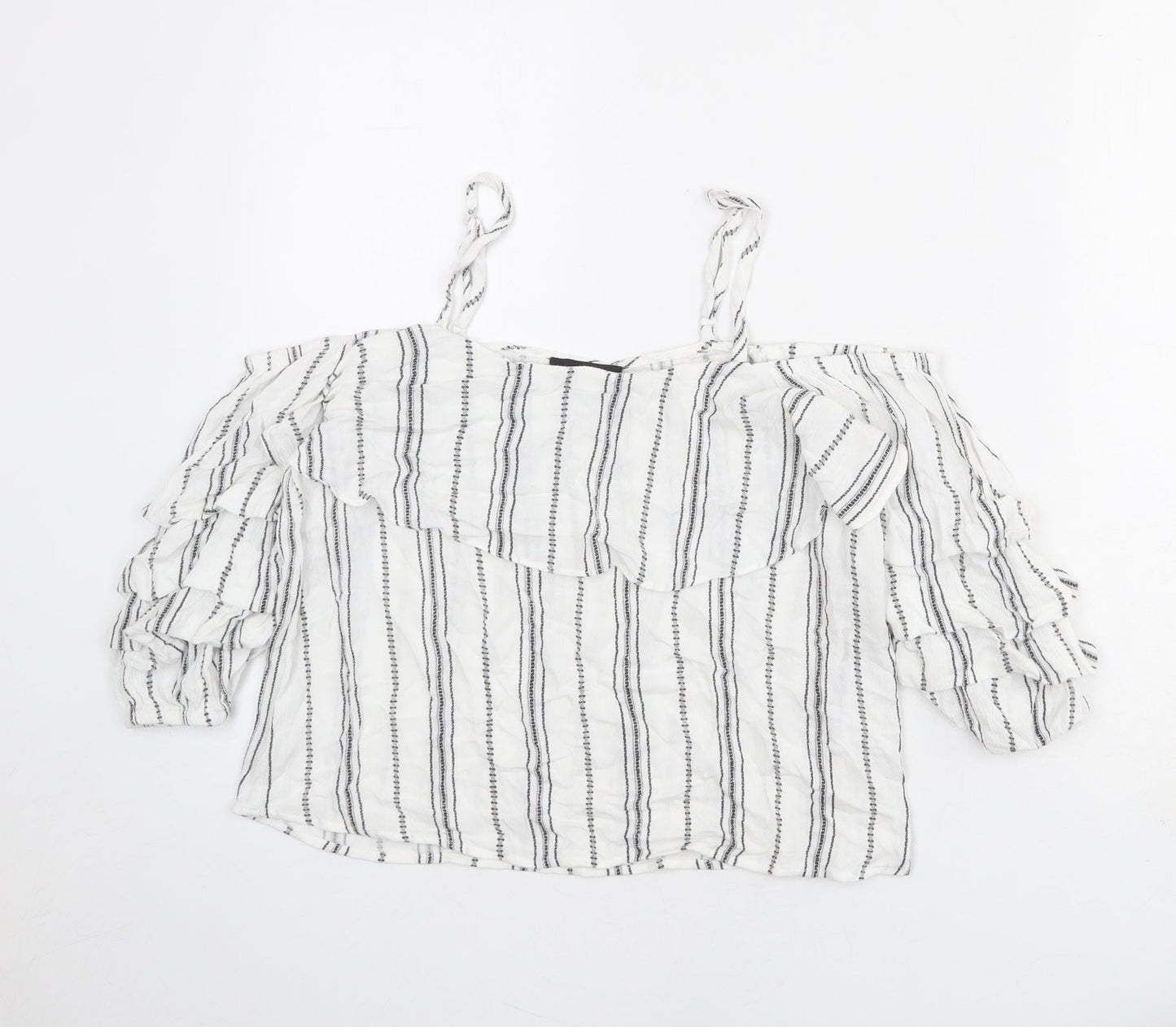New Look Womens White Striped Viscose Basic Blouse Size 10 Off the Shoulder