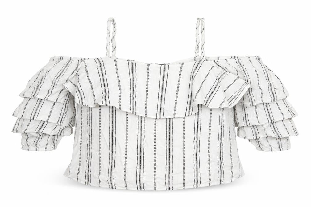 New Look Womens White Striped Viscose Basic Blouse Size 10 Off the Shoulder