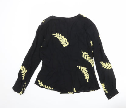 Back view of ICHI women’s black geometric viscose basic button-up, size UK 8, v-neck