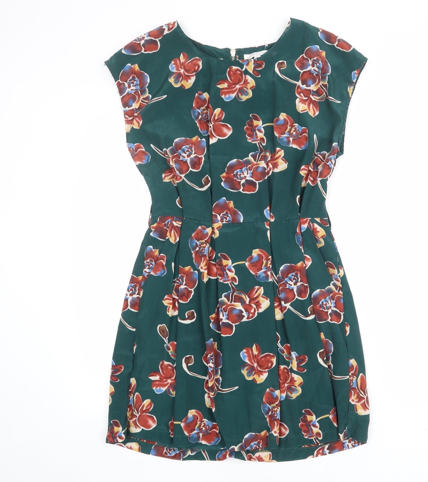 Glamorous Womens Green Floral Polyester Shift Size 8 Boat Neck Zip