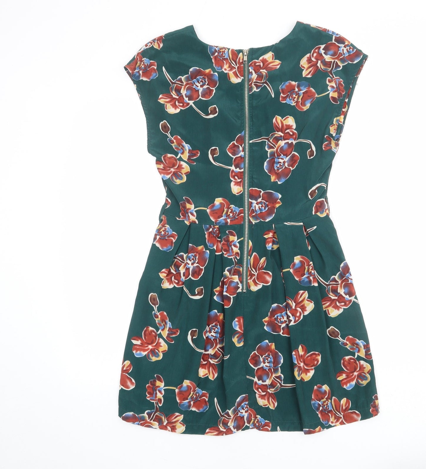 Glamorous Womens Green Floral Polyester Shift Size 8 Boat Neck Zip
