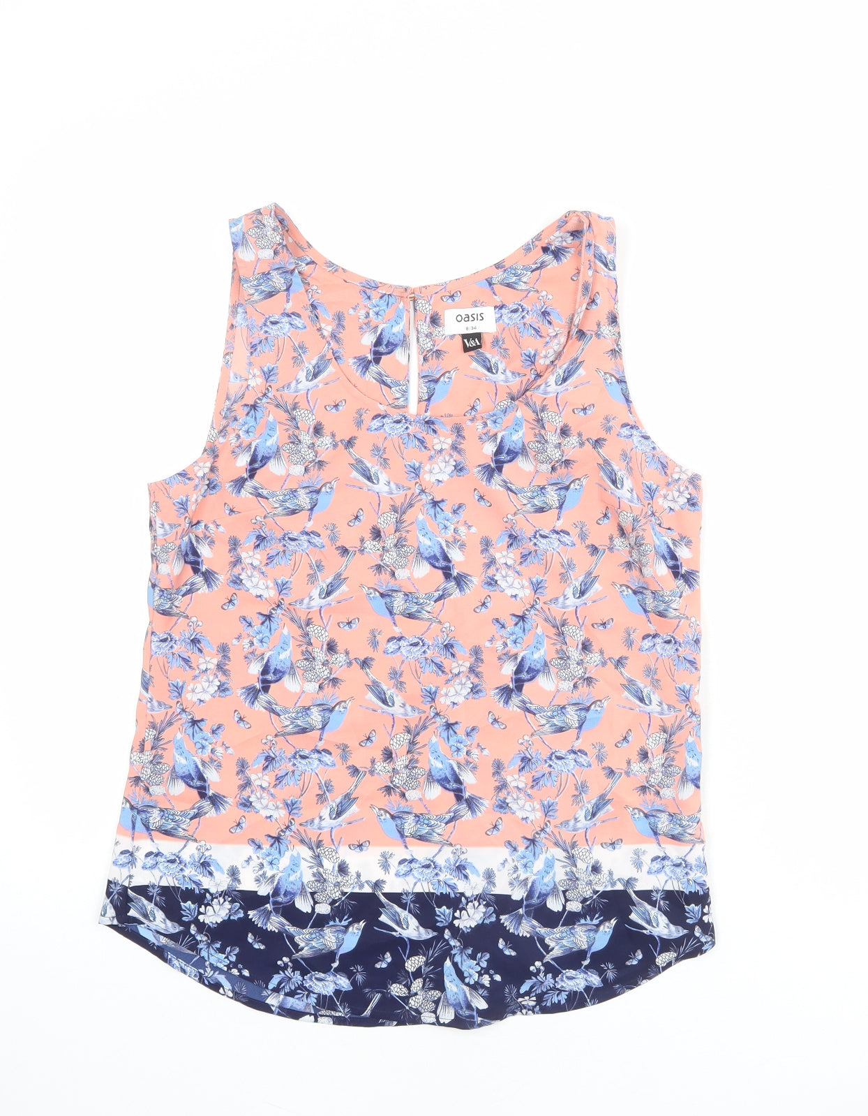 Oasis Womens Pink Geometric Polyester Basic Tank Size 8 Boat Neck - Bird Print