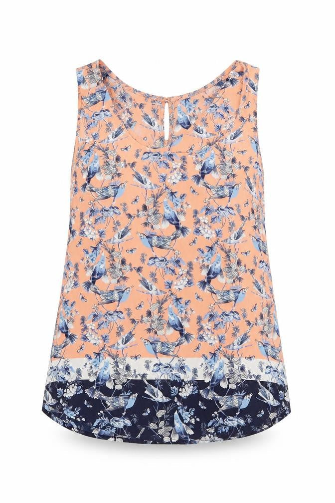 Oasis Womens Pink Geometric Polyester Basic Tank Size 8 Boat Neck - Bird Print