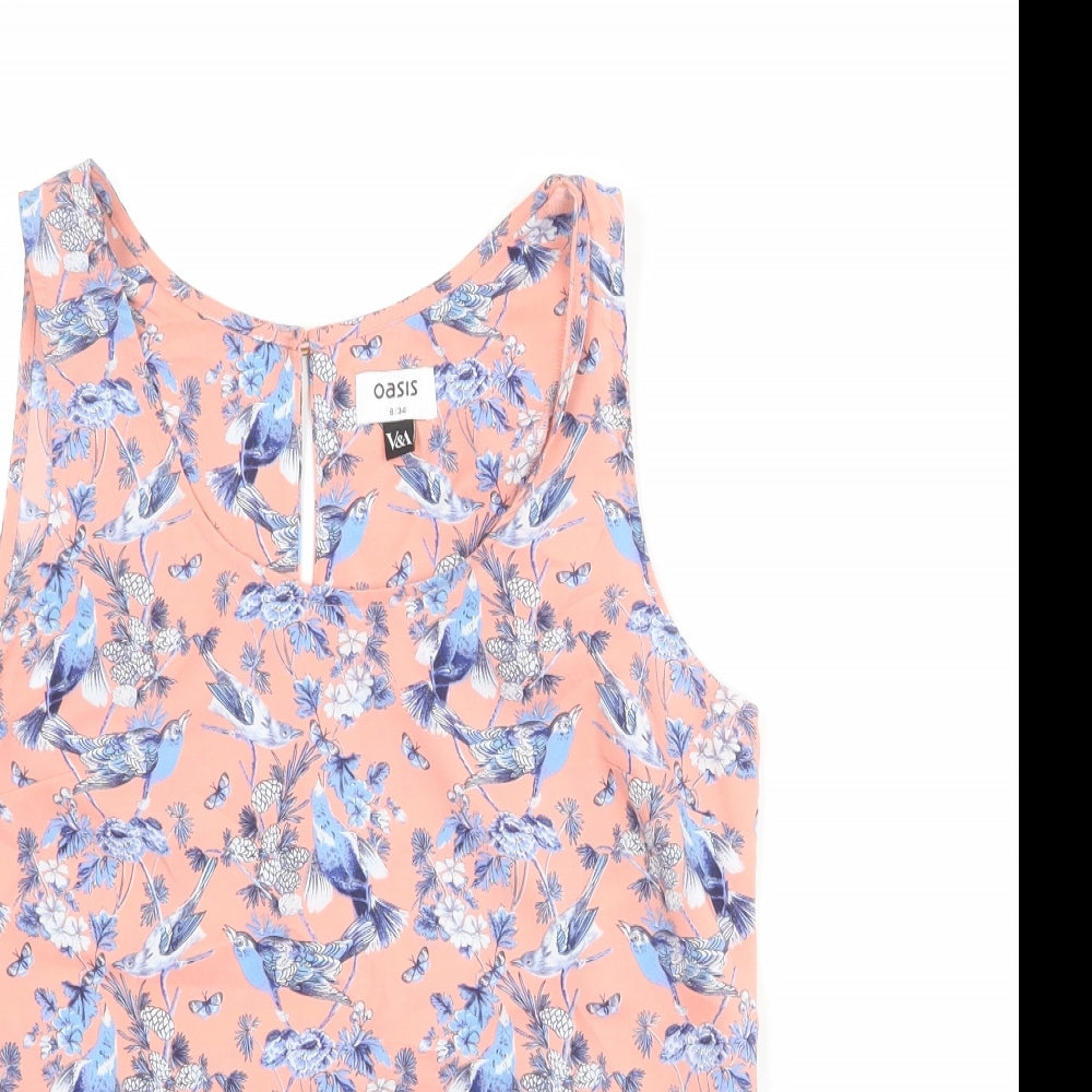 Oasis Womens Pink Geometric Polyester Basic Tank Size 8 Boat Neck - Bird Print