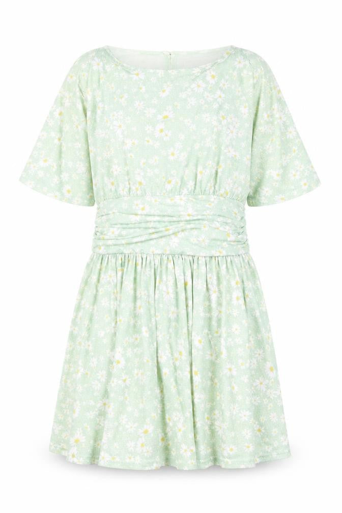 ASOS Womens Green Floral Polyester Mini Size 14 Round Neck Button