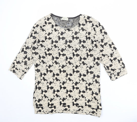 NEXT Womens Beige Floral Polyester Basic Blouse Size 10 Round Neck