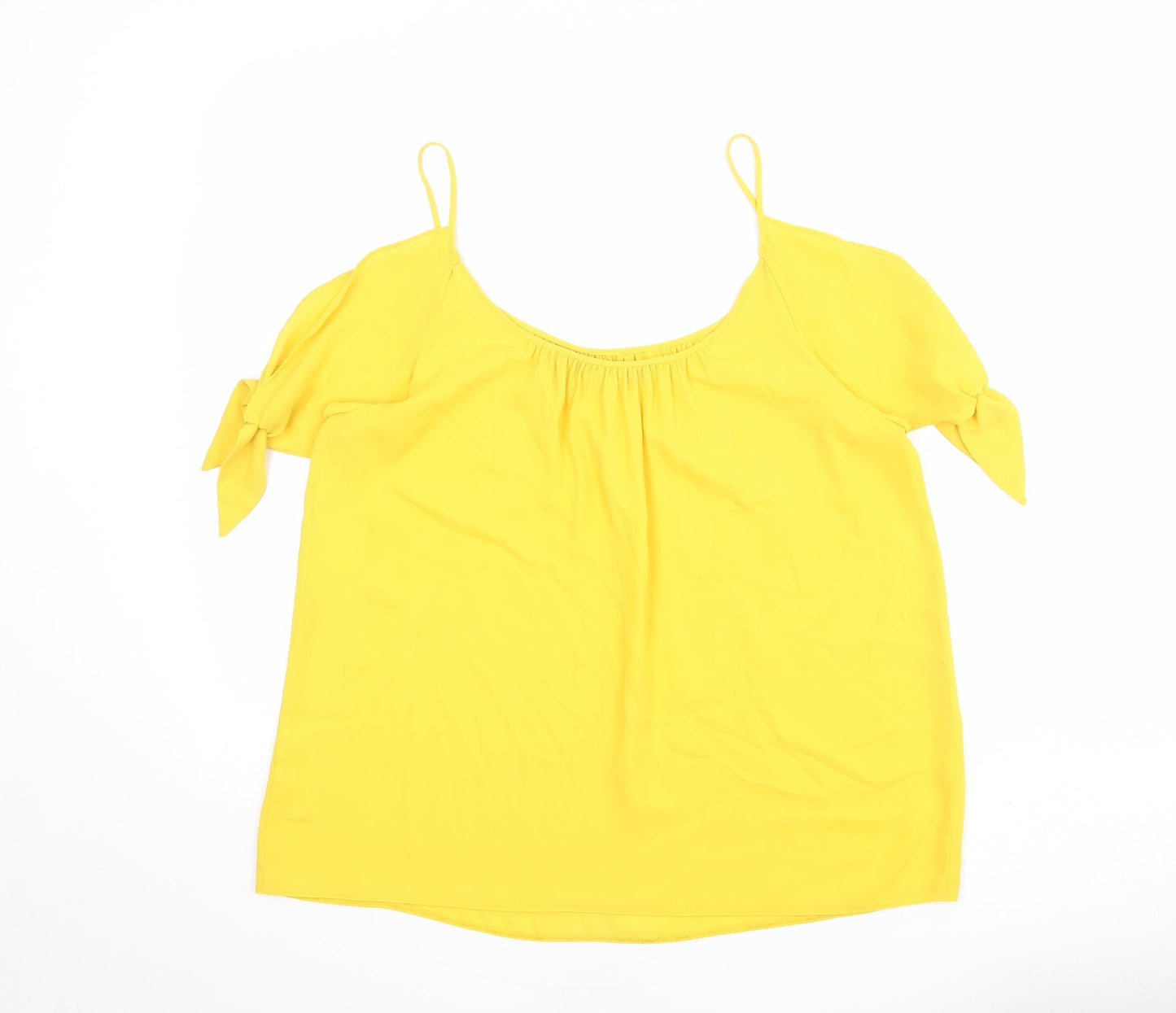 Dorothy Perkins Womens Yellow Polyester Basic Blouse Size 12 Round Neck - Cold Shoulder