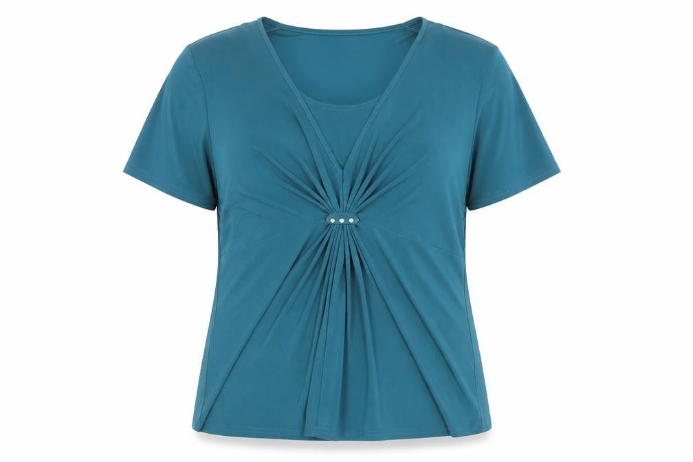 Bassini Womens Blue Polyester Basic Blouse Size L V-Neck - Size L/XL