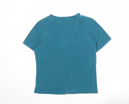 Bassini Womens Blue Polyester Basic Blouse Size L V-Neck - Size L/XL