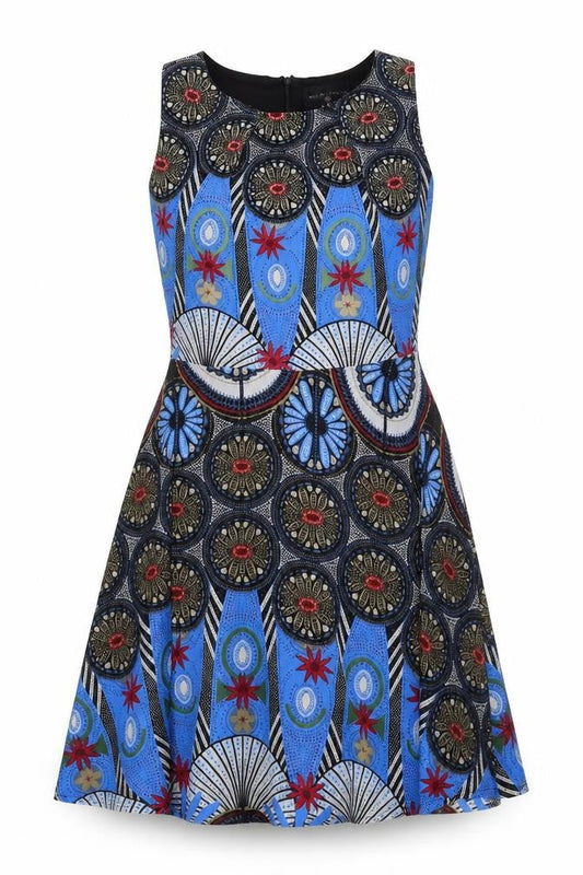 Mela London Womens Multicoloured Geometric Polyester Trapeze & Swing Size 8 Round Neck Zip
