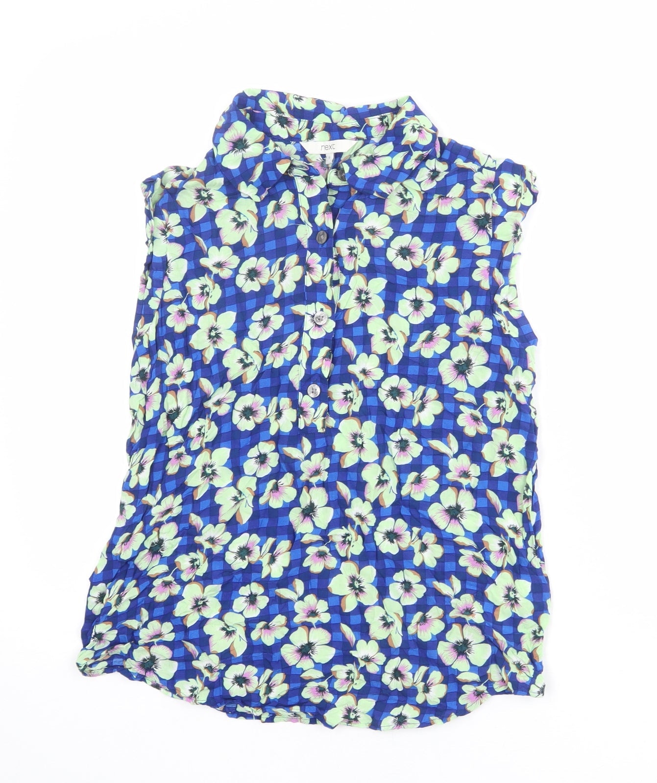 NEXT Womens Blue Floral Viscose Basic Button-Up Size 6 Collared