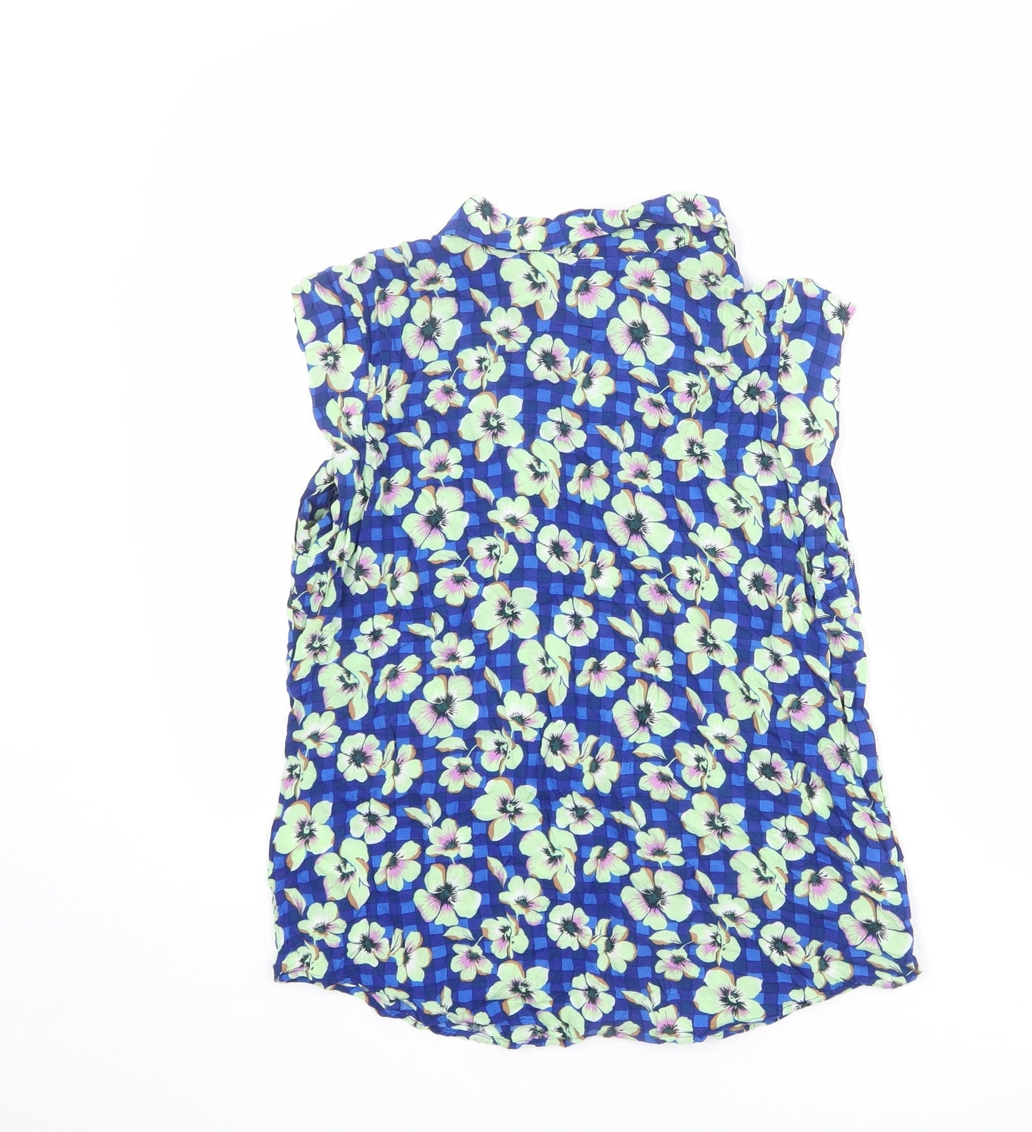 NEXT Womens Blue Floral Viscose Basic Button-Up Size 6 Collared