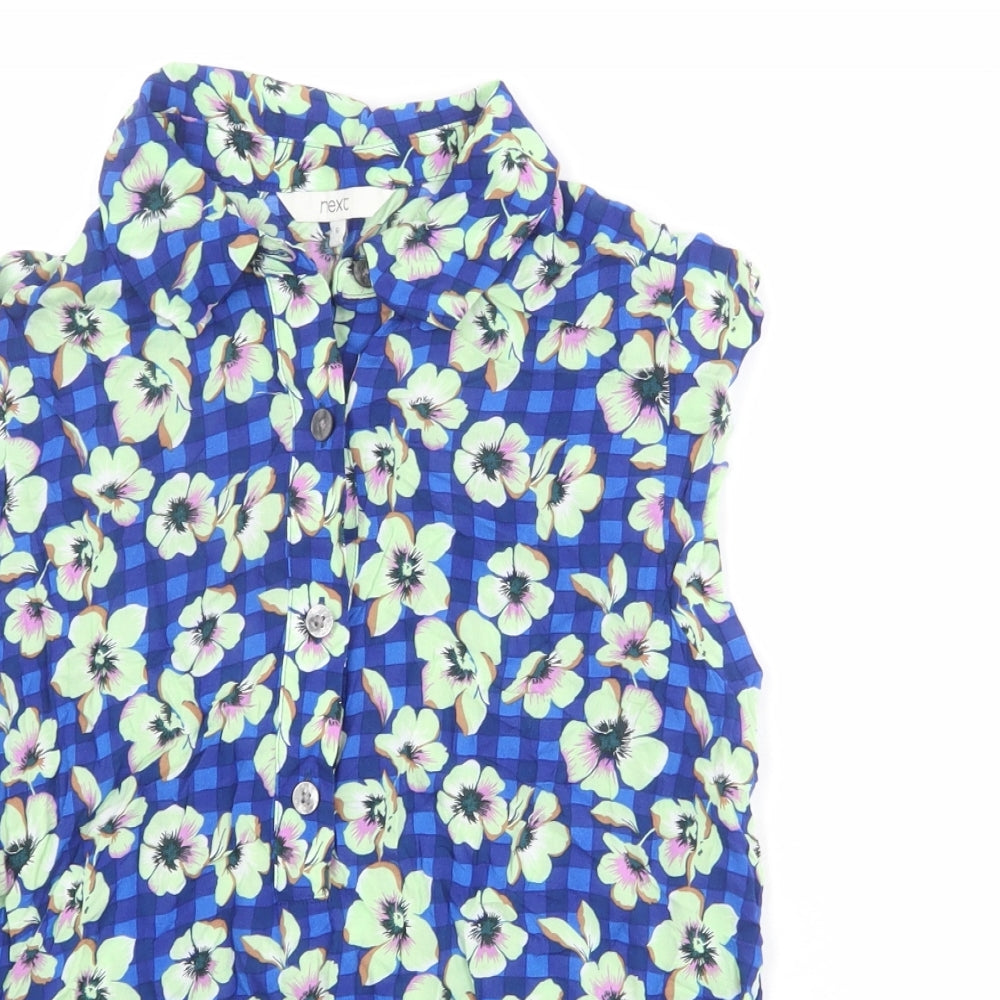 NEXT Womens Blue Floral Viscose Basic Button-Up Size 6 Collared