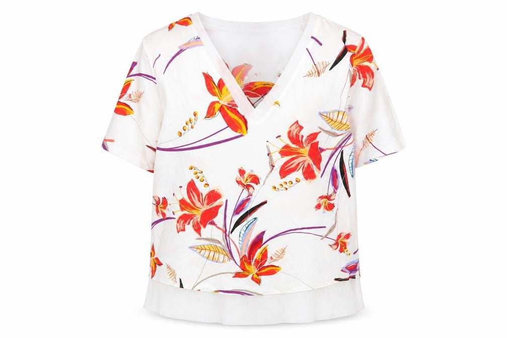 Marks & Spencer Womens White Geometric Viscose Basic Blouse Size 10 V-Neck