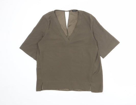 River Island Womens Green Polyester Basic Blouse Size 10 V-Neck
