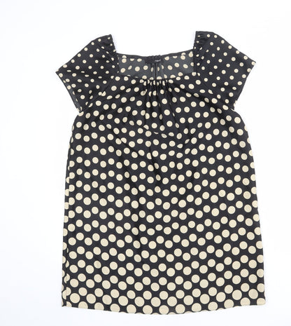 Next Womens Black Polka Dot Polyester A-Line Size 12 Square Neck Pullover