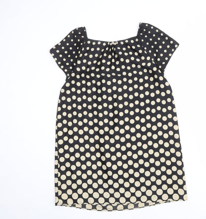 Next Womens Black Polka Dot Polyester A-Line Size 12 Square Neck Pullover
