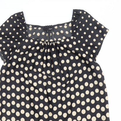 Next Womens Black Polka Dot Polyester A-Line Size 12 Square Neck Pullover