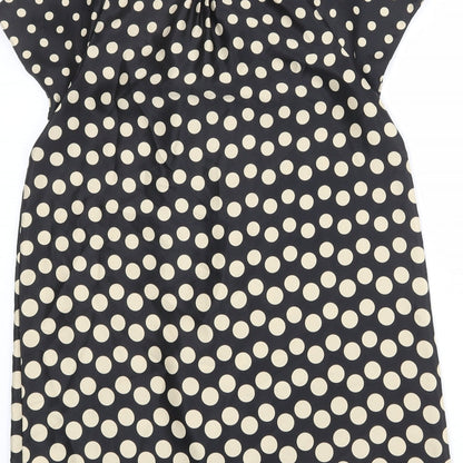 Next Womens Black Polka Dot Polyester A-Line Size 12 Square Neck Pullover