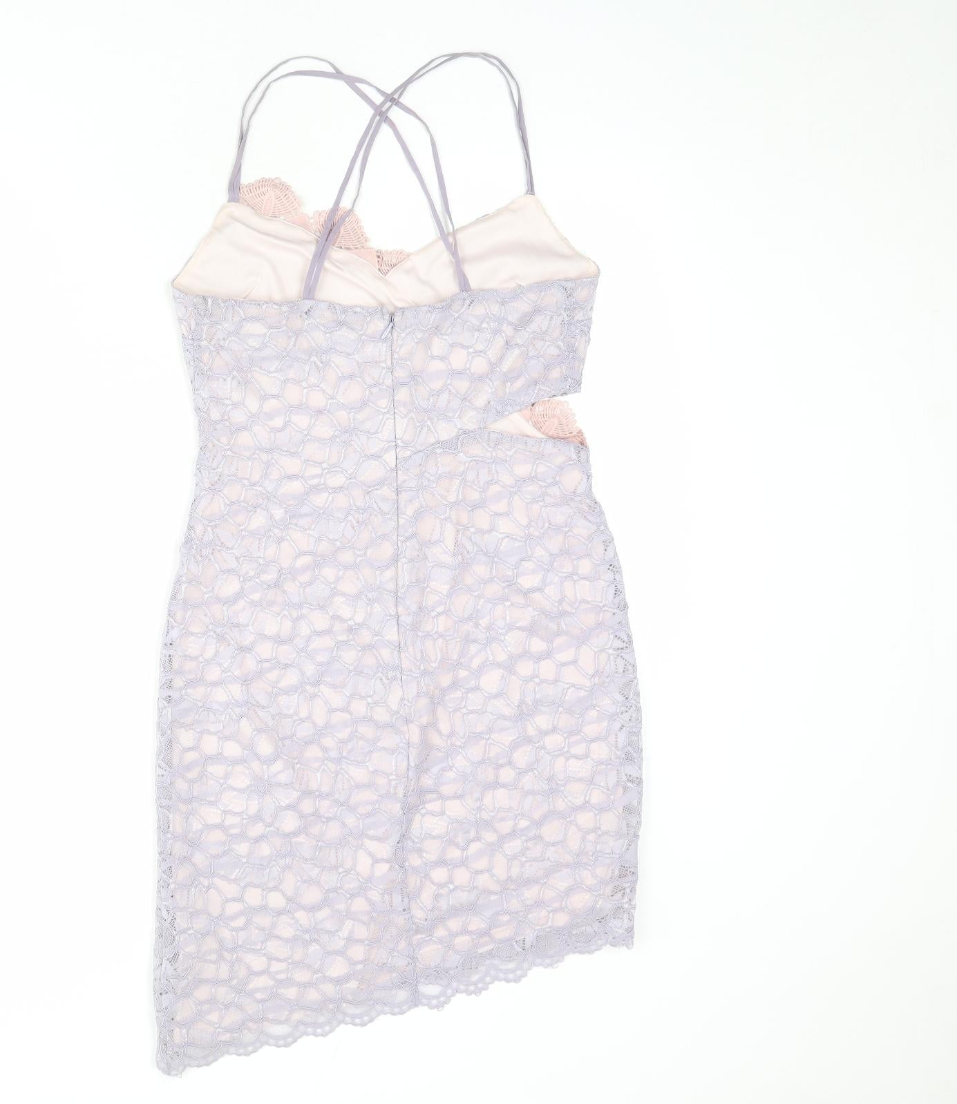Topshop Womens Purple Geometric Polyester Bodycon Size 10 V-Neck Zip