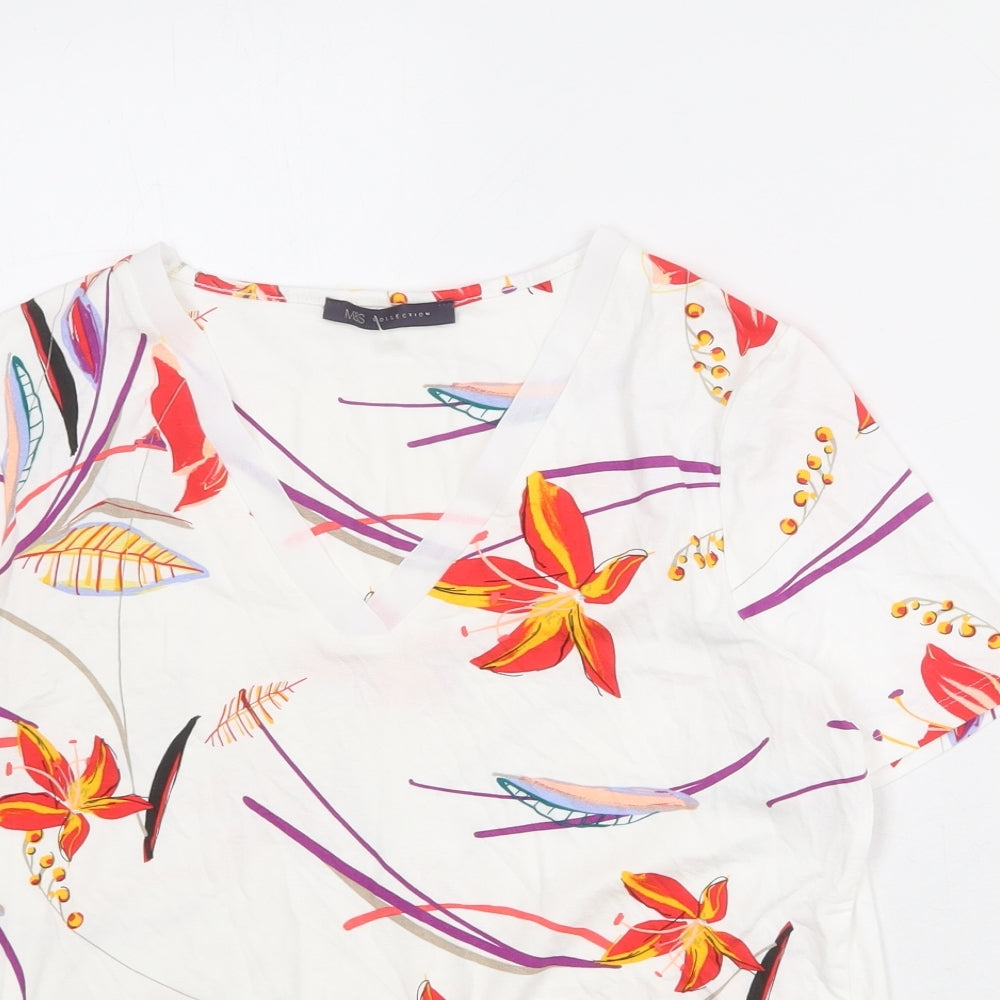 Marks and Spencer Womens White Geometric Viscose Basic Blouse Size 10 V-Neck