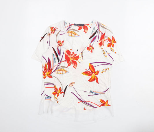 Marks and Spencer Womens White Floral Viscose Basic Blouse Size 6 V-Neck