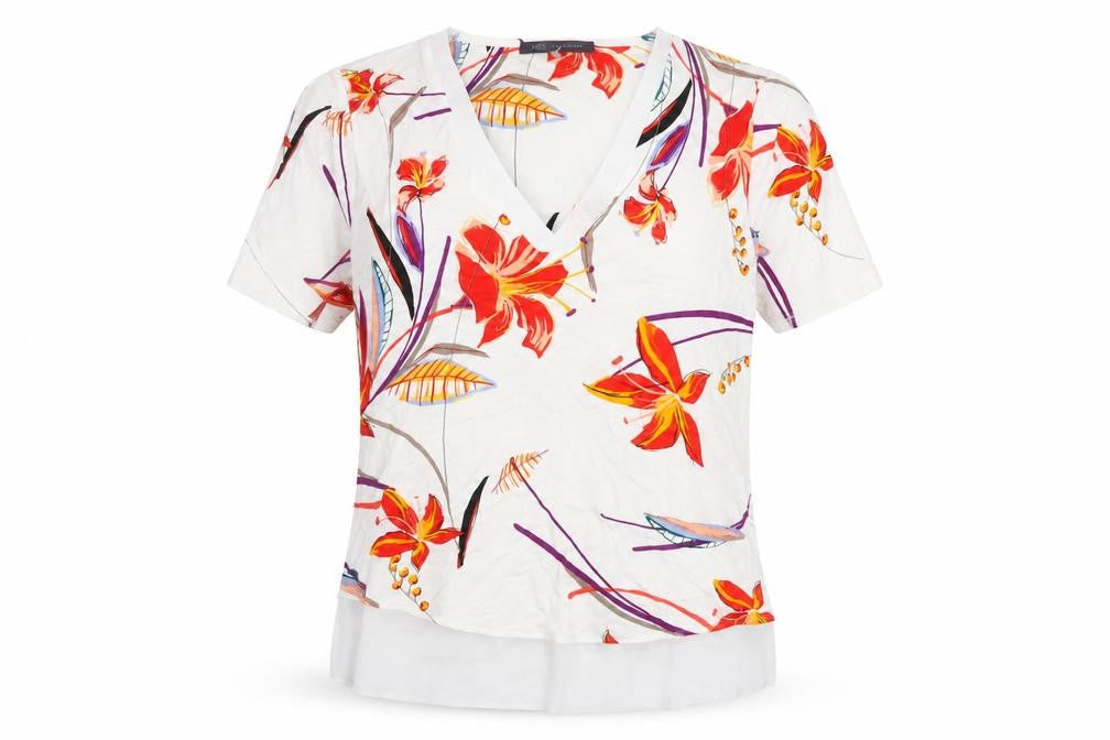 Marks & Spencer Womens White Floral Viscose Basic Blouse Size 6 V-Neck