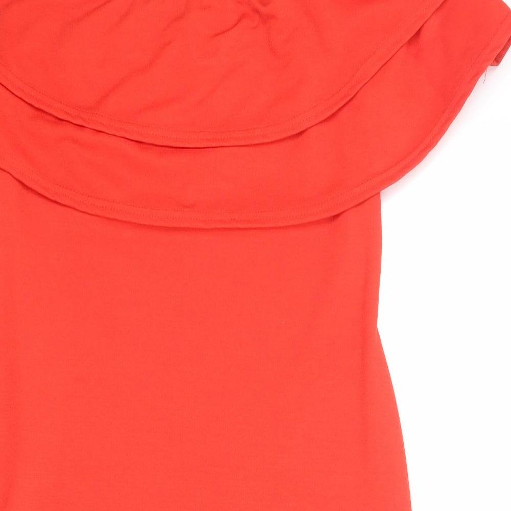 New Look Womens Red Polyester Shift Size 14 Off the Shoulder Pullover